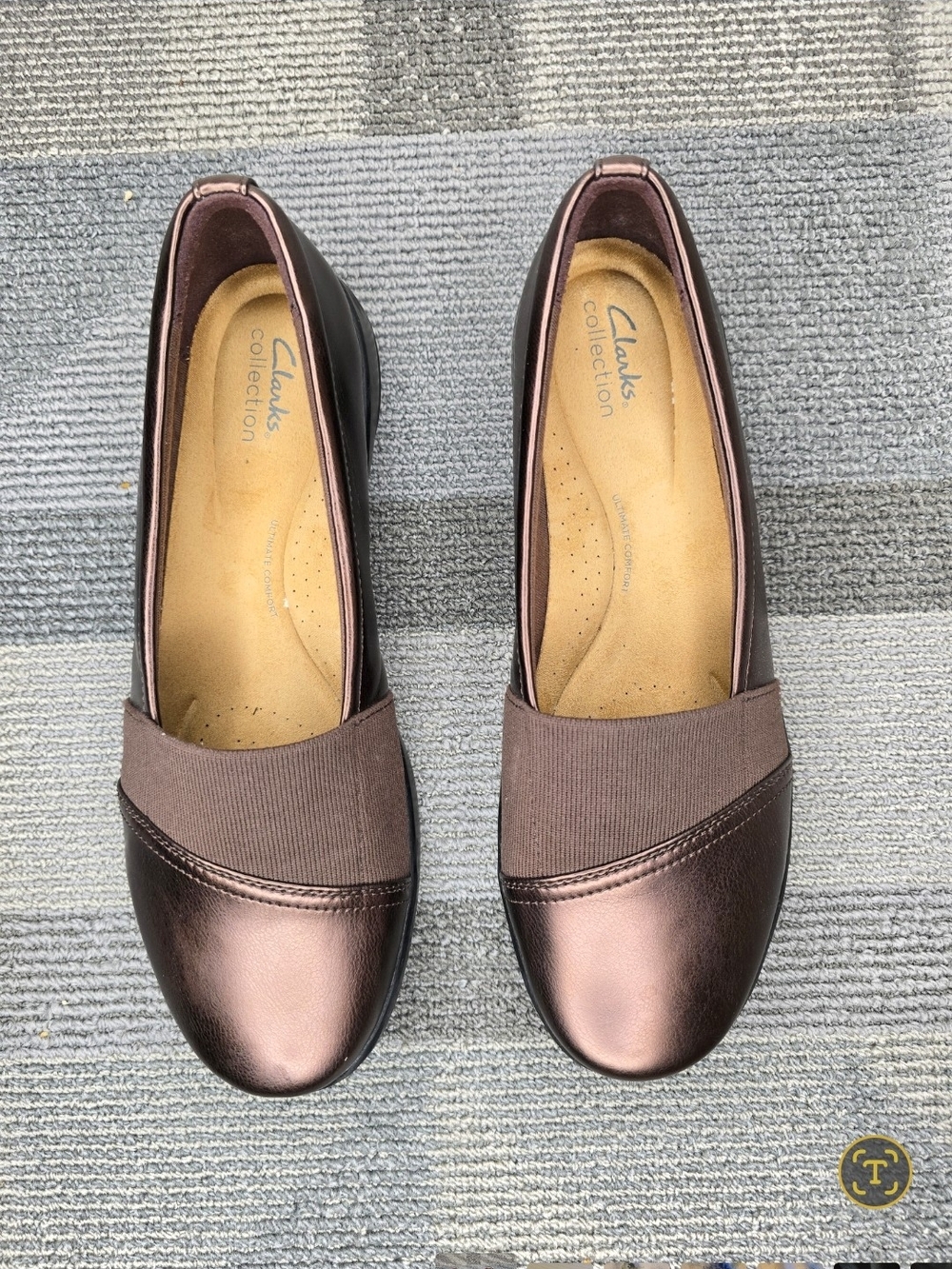 Clarks Collection Kaetlyn Rhea Leather Metallic Bronze Slip-On Women's Flats